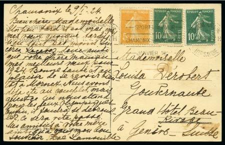 Stamp of Olympics » 1924 Chamonix 1924 (Jan 11) Picture postcard with "SPORTS d'HIVER / CHAMONIX - MONT-BLANC / JANVIER 1924" special roller cancel