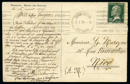 Stamp of Olympics » 1924 Chamonix 1924 (Jan 17) Picture postcard with "SPORTS d'HIVER / CHAMONIX - MONT-BLANC / JANVIER 1924" special roller cancel