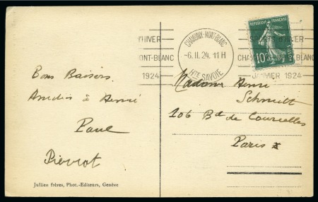 Stamp of Olympics » 1924 Chamonix 1924 (Feb 6) Picture postcard with "SPORTS d'HIVER / CHAMONIX - MONT-BLANC / JANVIER 1924" special roller cancel 
