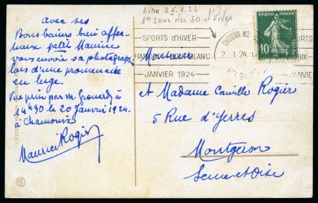 Stamp of Olympics » 1924 Chamonix 1924 (Jan 22) Comic postcard with "SPORTS d'HIVER / CHAMONIX - MONT-BLANC / JANVIER 1924" special roller cancel
