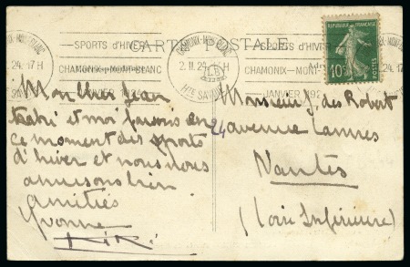 Stamp of Olympics » 1924 Chamonix EIGHTH DAY OF THE GAMES: 1924 (Feb 2) Picture postcard with "SPORTS d'HIVER / CHAMONIX - MONT-BLANC / JANVIER 1924" special roller cancel