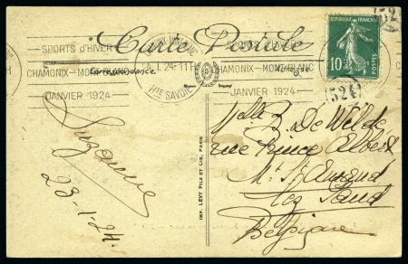 Stamp of Olympics » 1924 Chamonix 1924 (Jan 24) Picture postcard with "SPORTS d'HIVER / CHAMONIX - MONT-BLANC / JANVIER 1924" special roller cancel 
