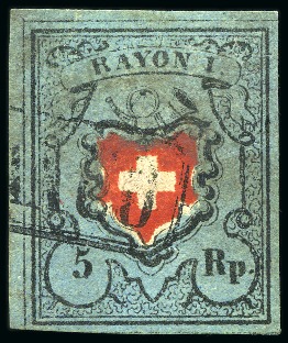 Stamp of Switzerland / Schweiz » Rayonmarken » Rayon I, dunkelblau ohne Kreuzeinfassung Type 1, grünlichblau, farbfrisch und ringsum sehr