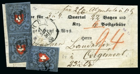 Stamp of Switzerland / Schweiz » Rayonmarken » Rayon I, dunkelblau ohne Kreuzeinfassung Type 2+10 als Paar und Einzelstück der Type 34, sehr