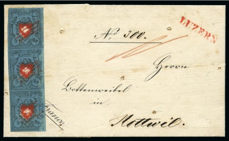 Stamp of Switzerland / Schweiz » Rayonmarken » Rayon I, dunkelblau ohne Kreuzeinfassung DREIERSTREIFEN MIT DOPPELTEM ROTDRUCKTypen 8+16+24