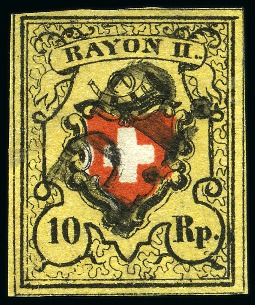 Stamp of Switzerland / Schweiz » Rayonmarken » Rayon II, gelb, ohne Kreuzeinfassung (STEIN A 1) Type 33 A1/O, mit Plattenfehler 16II.2.24 "zwei Punkte