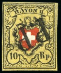 Stamp of Switzerland / Schweiz » Rayonmarken » Rayon II, gelb, ohne Kreuzeinfassung (STEIN A 1) PLATTENFEHLER sog. "SCHWARZE KIRSCHE" oder "CERISE