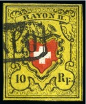Stamp of Switzerland / Schweiz » Rayonmarken » Rayon II, gelb, ohne Kreuzeinfassung (STEIN A 1) Stein A1/U, drei Marken mit Plattenfehlern: Type 29