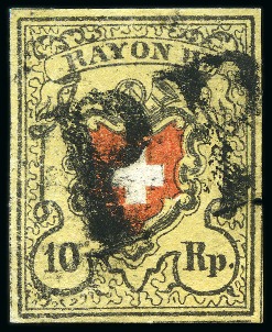 Stamp of Switzerland / Schweiz » Rayonmarken » Rayon II, gelb, ohne Kreuzeinfassung (STEIN A 2) Type 13 A2/LU mit Retouche 4: linker unterer Kordelkreis