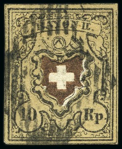 Stamp of Switzerland / Schweiz » Rayonmarken » Rayon II, gelb, ohne Kreuzeinfassung (STEIN A 2) Type 8 A2/LO mit Abart 14: brauner statt roter Rotdruck,