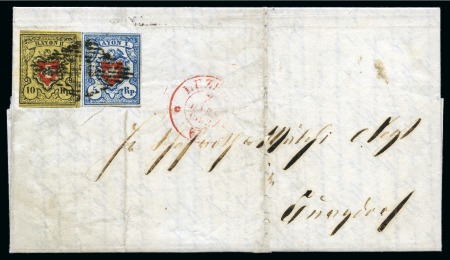 Stamp of Switzerland / Schweiz » Rayonmarken » Rayon II, gelb, ohne Kreuzeinfassung (STEIN A 2) Type 8 A2/LO zusammen mit Rayon I hellblau Type 19