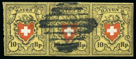Stamp of Switzerland / Schweiz » Rayonmarken » Rayon II, gelb, ohne Kreuzeinfassung (STEIN A 2) Typen 18+19+20 A2/LU als waagr. Dreierstreifen, farbfrisch