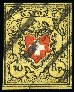Stamp of Switzerland / Schweiz » Rayonmarken » Rayon II, gelb, ohne Kreuzeinfassung (STEIN A 2) Type 38 A2/LU, farbfrisch und sehr gut gerandet mit