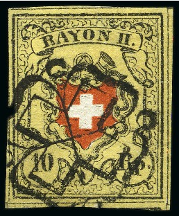 Stamp of Switzerland / Schweiz » Rayonmarken » Rayon II, gelb, ohne Kreuzeinfassung (STEIN A 2) Type 12 A2/LU, farbfrisch und sehr gut gerandet mit Trennungslinien