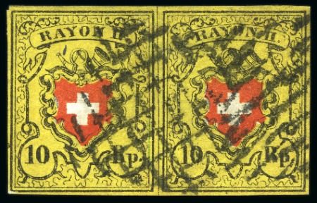 Stamp of Switzerland / Schweiz » Rayonmarken » Rayon II, gelb, ohne Kreuzeinfassung (STEIN A 3) Typen 19+20 A3/RO, auf dünnes Papier (16II.1.10) als