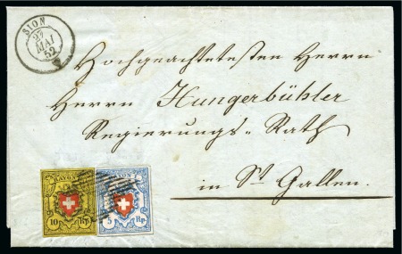 Stamp of Switzerland / Schweiz » Rayonmarken » Rayon II, gelb, ohne Kreuzeinfassung (STEIN A 3) Type 31 A3/LU zusammen mit Rayon I hellblau Type 20