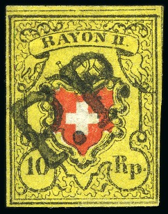 Stamp of Switzerland / Schweiz » Rayonmarken » Rayon II, gelb, ohne Kreuzeinfassung (STEIN A 3) Type 21 A3/RO, farbfrisch und ringsum gut gerandet,