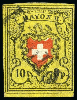 Stamp of Switzerland / Schweiz » Rayonmarken » Rayon II, gelb, ohne Kreuzeinfassung (STEIN A 3) Type 34 A3/LU, farbfrisch und ringsum gut bis sehr