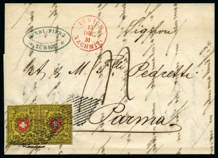 Stamp of Switzerland / Schweiz » Rayonmarken » Rayon II, gelb, ohne Kreuzeinfassung (STEIN A 3) Typen 1+2 A3/LU im Paar, sehr farbfrisch, voll- bis