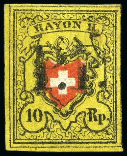 Stamp of Switzerland / Schweiz » Rayonmarken » Rayon II, gelb, ohne Kreuzeinfassung (STEIN A 3) Type 33 A3/LU, bräulichgelb, mit Plattenfehler: Stecherzeichen