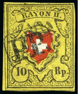 Stamp of Switzerland / Schweiz » Rayonmarken » Rayon II, gelb, ohne Kreuzeinfassung (STEIN A 3) Type 1 A3/LU, bräulichgelb, farbfrisch und sehr gut