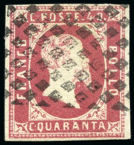 Stamp of Italian States » Sardinia 1851 40c rose, large margins, used by neat grid, very