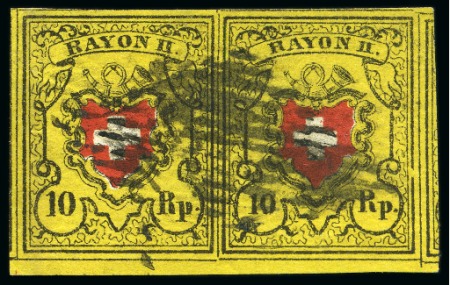 Stamp of Switzerland / Schweiz » Rayonmarken » Rayon II, gelb, ohne Kreuzeinfassung (STEIN B) Type 37+38 B/LU im Paar, farbfrisch und sehr breitrandig