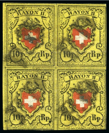 Stamp of Switzerland / Schweiz » Rayonmarken » Rayon II, gelb, ohne Kreuzeinfassung (STEIN B1) Typen 25+26 und 33+34 B1/RU als VIERERBLOCK, Type 33