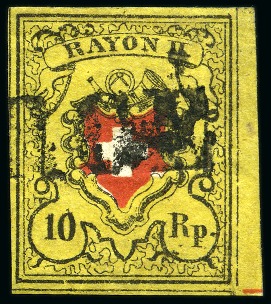 Stamp of Switzerland / Schweiz » Rayonmarken » Rayon II, gelb, ohne Kreuzeinfassung (STEIN B1) Type 40 B1/RO mit Plattenfehler: rote Anlagelinie rechts