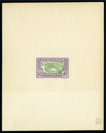 Stamp of Olympics » 1924 Paris » Essays and Proofs 1924 50c Olympics unissued design die proof in lilac and green