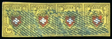 Stamp of Switzerland / Schweiz » Rayonmarken » Rayon II, gelb, ohne Kreuzeinfassung (STEIN B1) Typen 1+2+3+4 B1/LU als waagrechter Viererstreifen,