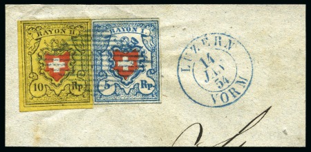 Stamp of Switzerland / Schweiz » Rayonmarken » Rayon II, gelb, ohne Kreuzeinfassung (STEIN B1) Type 33 B1/LU zusammen mit Rayon I Type 38 B3/RU, farbfrische