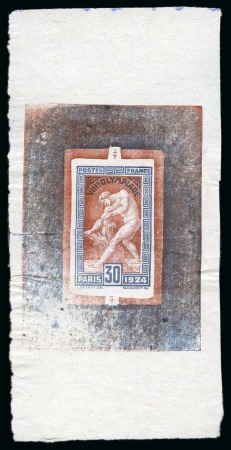 Stamp of Olympics » 1924 Paris » Essays and Proofs 1924 30c Olympics die proof (with surround) in reddish brown and dark blue