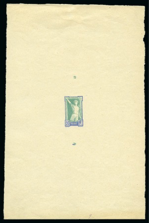 Stamp of Olympics » 1924 Paris » Essays and Proofs 1924 50c Olympics die proof in blue and green on yellowish paper