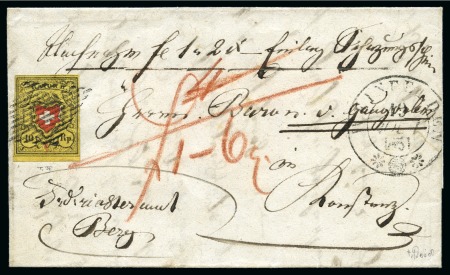 Stamp of Switzerland / Schweiz » Rayonmarken » Rayon II, gelb, ohne Kreuzeinfassung (STEIN B1) AUSLANDSFRANKATUR MIT NACHNAHMEType 38 B1/RU, farbfrisch