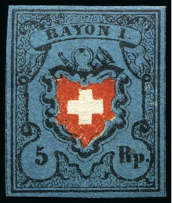 Stamp of Switzerland / Schweiz » Rayonmarken » Rayon I, dunkelblau ohne Kreuzeinfassung Type 21, ungebraucht ohne Gummi, farbfrisch und breitrandig,