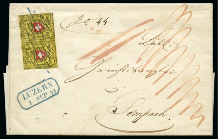 Stamp of Switzerland / Schweiz » Rayonmarken » Rayon II, gelb, ohne Kreuzeinfassung (STEIN D) Typen 15+16 D/LU als Paar, farbfrisch und gut gerandet,