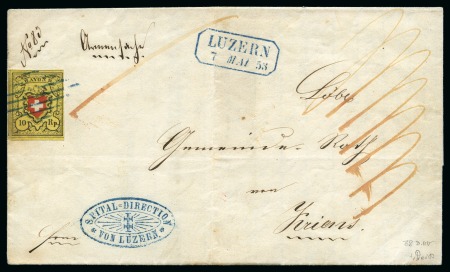 Stamp of Switzerland / Schweiz » Rayonmarken » Rayon II, gelb, ohne Kreuzeinfassung (STEIN D) Type 38 D/RU, farbfrisch und breit gerandet mit Bogenrand