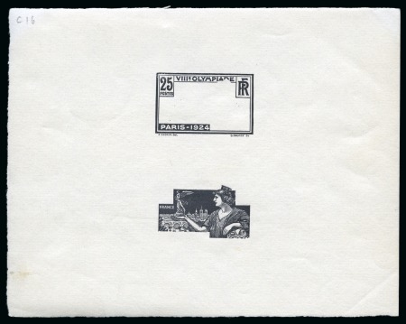 Stamp of Olympics » 1924 Paris » Essays and Proofs 1924 25c Olympics die proof in black of the centre and frame (one above the other)