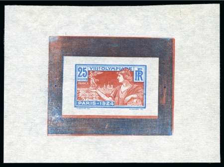 Stamp of Olympics » 1924 Paris » Essays and Proofs 1924 25c Olympics die proof (unadopted design with clouds in background) in red and blue