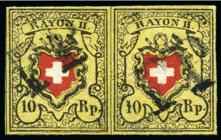 Stamp of Switzerland / Schweiz » Rayonmarken » Rayon II, gelb, ohne Kreuzeinfassung (STEIN D) Typen 25+26 D/RU als Paar, unten mit Doppeldruckspuren,