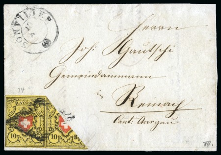 Stamp of Switzerland / Schweiz » Rayonmarken » Rayon II, gelb, ohne Kreuzeinfassung (STEIN D) Type 35 D/RU, diagonal halbierte untere Hälfte mit