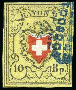 Stamp of Switzerland / Schweiz » Rayonmarken » Rayon II, gelb, ohne Kreuzeinfassung (STEIN E) Type 15 E/RU, farbfrisch und breitrandig, sauber entwertet