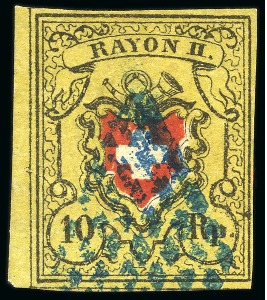 Stamp of Switzerland / Schweiz » Rayonmarken » Rayon II, gelb, ohne Kreuzeinfassung (STEIN E) Type 17 E/RU, farbfrisch und sehr gut gerandet mit