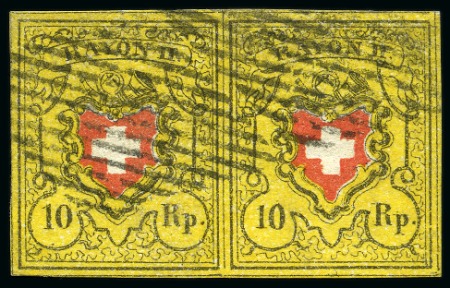 Stamp of Switzerland / Schweiz » Rayonmarken » Rayon II, gelb, ohne Kreuzeinfassung (STEIN E) Typen 39+40 E/LO als waagrechtes Paar, farbfrisch und
