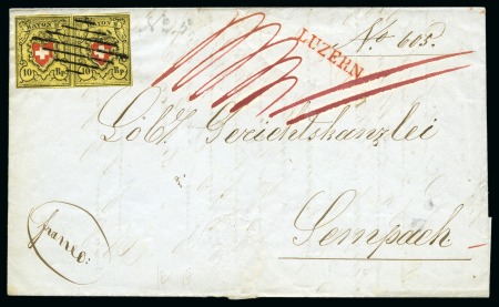 Stamp of Switzerland / Schweiz » Rayonmarken » Rayon II, gelb, ohne Kreuzeinfassung (STEIN E) Typen 33+34 E L/U, farbfrisches und breitrandiges Paar,