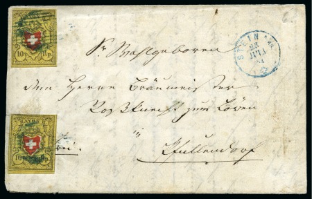 Stamp of Switzerland / Schweiz » Rayonmarken » Rayon II, gelb, ohne Kreuzeinfassung (STEIN E) Typen 25 und 33 E/LU, beide farbfrisch, eine Marke