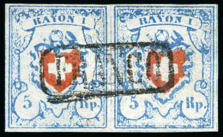 Stamp of Switzerland / Schweiz » Rayonmarken » Rayon I, hellblau, ohne KE (STEIN A2) Typen 33+34 A2/U im waagr. Paar, farbfrisch und sehr gut