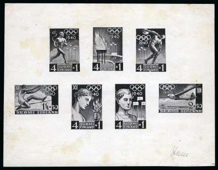 Stamp of Olympics » 1940 Helsinki (Cancelled) 1940 Helsinki Hammarsten-Jansson essays of seven different vignettes in a composite sheetlet in black