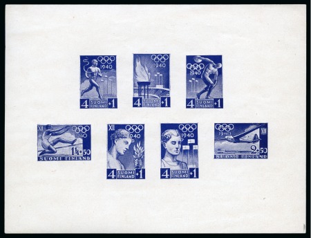 Stamp of Olympics » 1940 Helsinki (Cancelled) 1940 Helsinki Hammarsten-Jansson essays of seven different vignettes in a composite sheetlet in blue